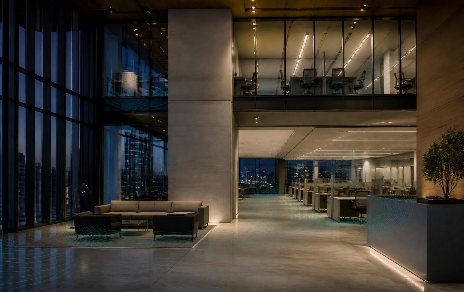 Commercial building interior with anonymous occupancy sensing zones