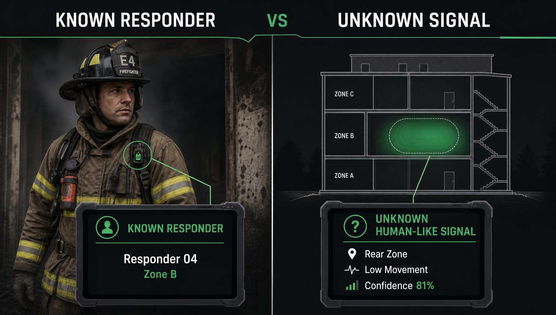 Interface concept separating known responders from unknown human-like activity zones