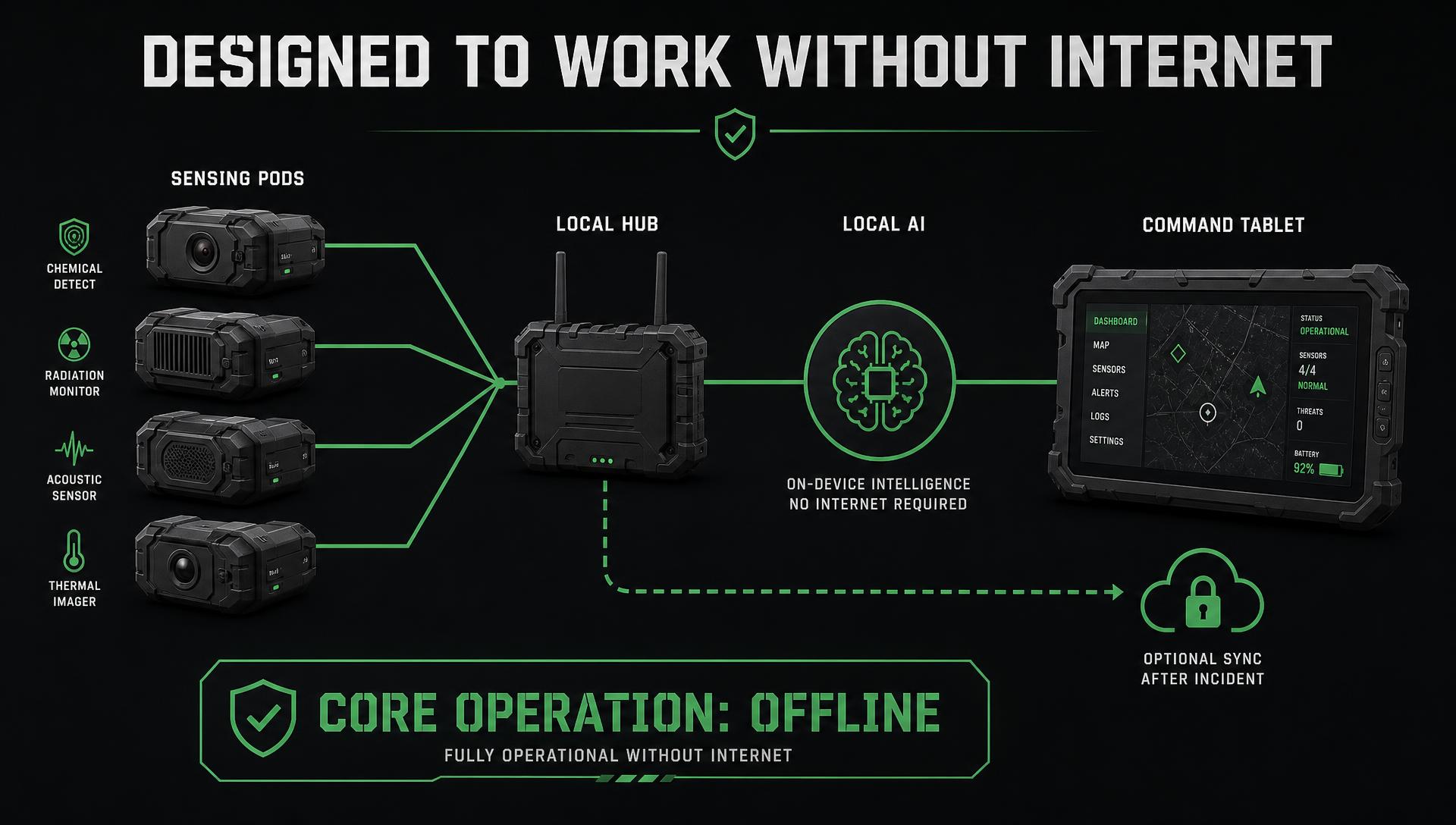 Rescue hub and tablet operating locally with no cloud or internet connection